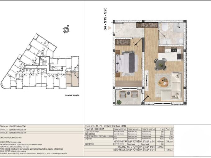 Jednoiposoban stan u izgradnji 42 m², I, II, III sprat, Rvati, Obrenovac,1.800€ +PDV